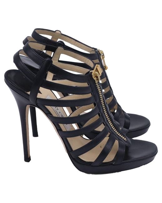 Jimmy Choo Black Glenys Caged Gladiator Sandal Heels