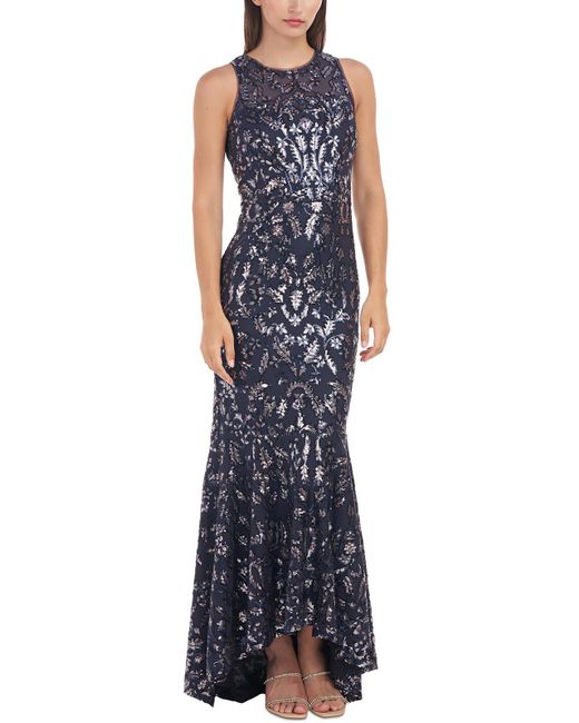 JS Collections Blue Sequined Polyester Evening Dress