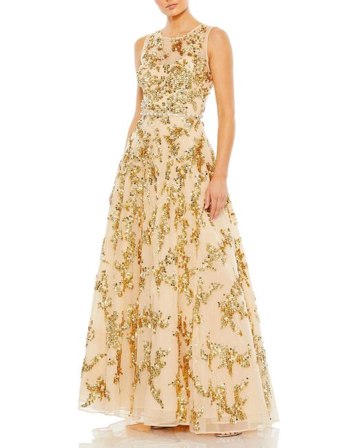 Mac Duggal Metallic Embellished Sequin Evening Dress