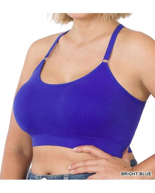 Zenana Blue Cross Back Padded Seamless Bra With Adjustable Straps
