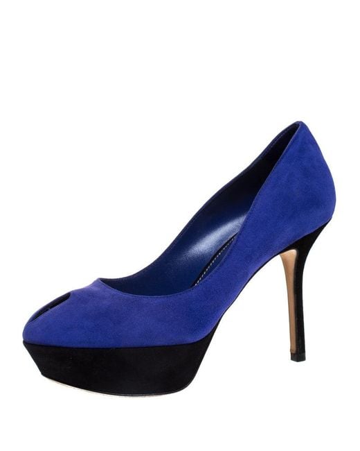 Sergio Rossi Blue Suede Cachet Platform Pumps