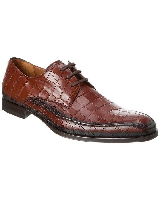 Mezlan Brown Croc-embossed Leather Oxford for men