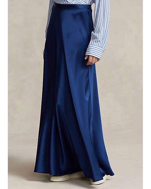 Ralph Lauren Blue Polo Bias Cut Double Faced Satin Skirt