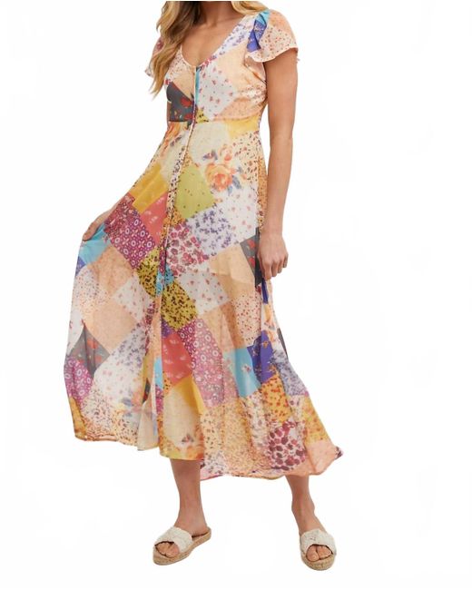 Bluivy Pink Pastel Quilt Printed Button Down Maxi Dress