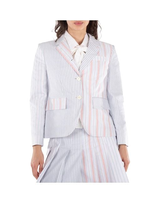 Thom Browne White Ladies Patchwork Striped Cropped Blazer