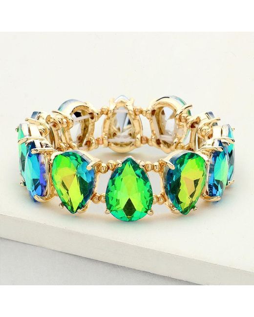 Fashnzfab Green Teardrop Glass Stone Cluster Stretch Evening Bracelet Ab