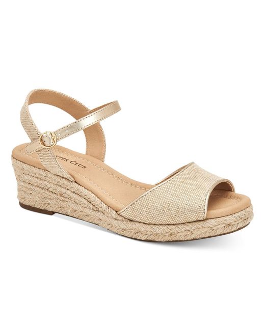 Charter Club Natural Luchia Open Toe Buckle Wedge Sandals