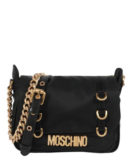 Moschino Black Nylon Logo Lettering Shoulder Bag