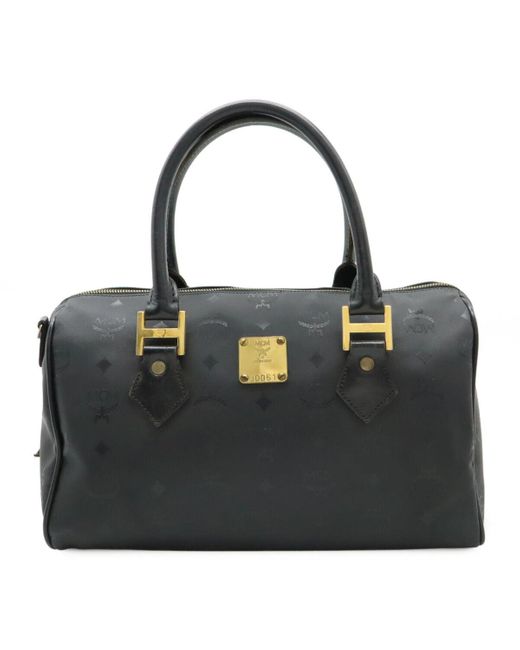 MCM Black Logo Handbag Mini Boston Bag Pvc Leather