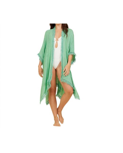 Surf Gypsy Green Textured Kimono With Fringe