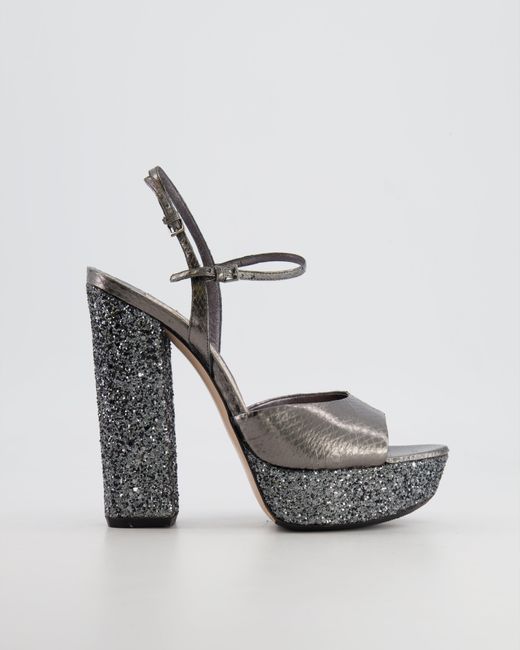 Miu Miu White Silver Python-effect Sandal Heels With Glitter Details