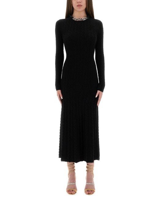 Rabanne Black Textured Knit Long Wool Dress
