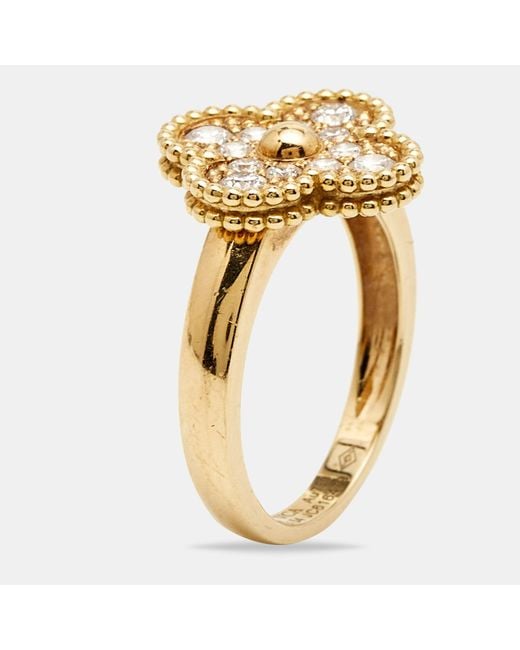 Van Cleef & Arpels Metallic Vintage Alhambra Diamond 18k Yellow Gold Ring