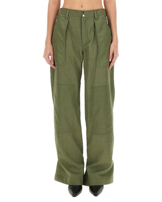 Rabanne Green Relaxed Wide-Leg Cargo Pants With High Waist And Practical Pockets