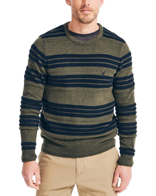 Nautica Green Knit Cotton Crewneck Sweater for men
