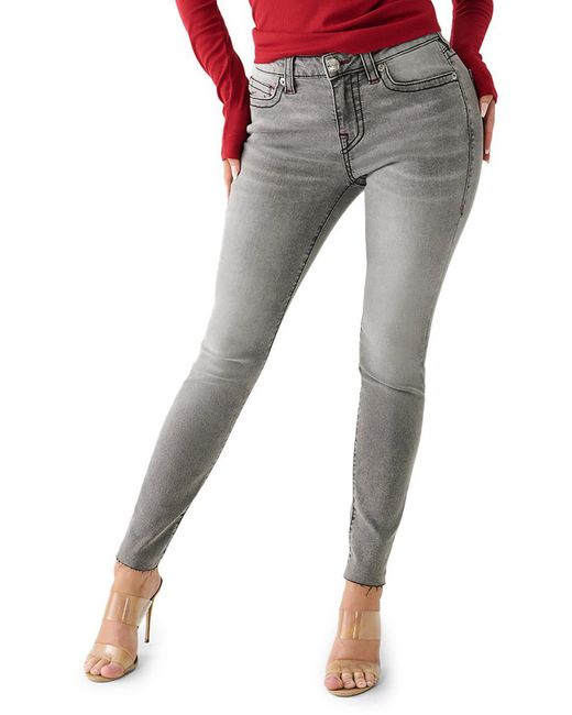 True Religion Gray Jennie Curvy Mid-rise Raw Hem Skinny Jeans