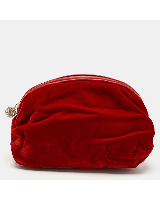 Giuseppe Zanotti Red Velvet And Leather Zip Pouch