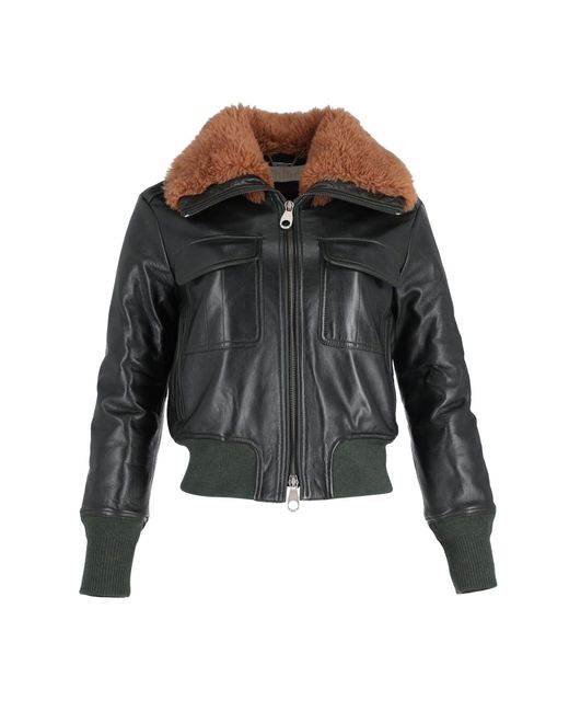 Chloé Shearling Collar Jacket In Black Lambskin Leather