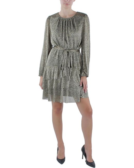 Msk Petites Above Knee Metallic Mini Dress in Gray Lyst
