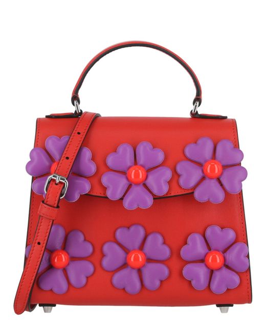Moschino Red Floral Appliqué Shoulder Bag