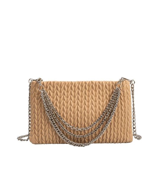 Melie Bianco Brown Erin Tan Padded Quilted Crossbody Clutch