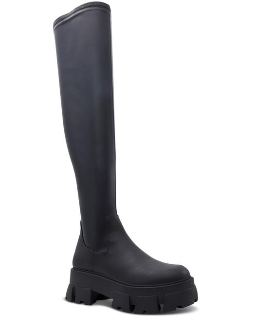 Pull on over deals the knee black boots