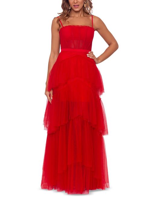 Betsy & Adam Corset Long Evening Dress in Red | Lyst