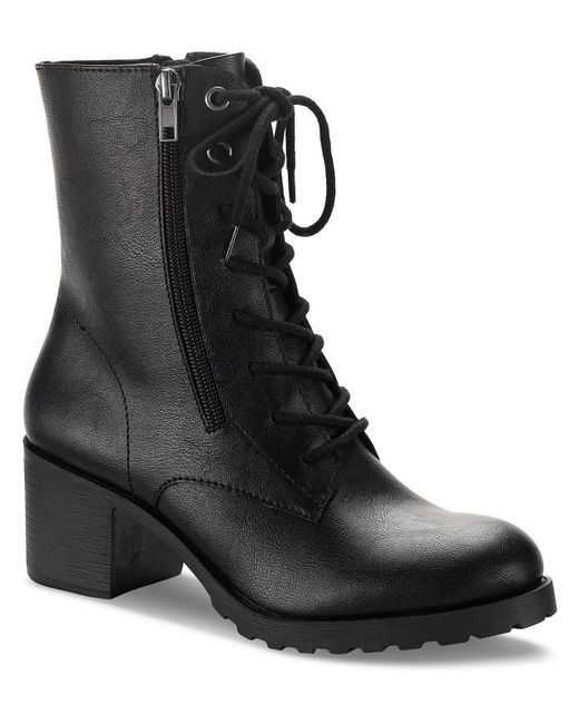 Sun & Stone Black Sheilaa Faux Leather Combat & Lace-up Boots
