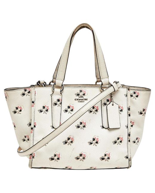 COACH Metallic Cream Floral Printed Leather Crosby Tote
