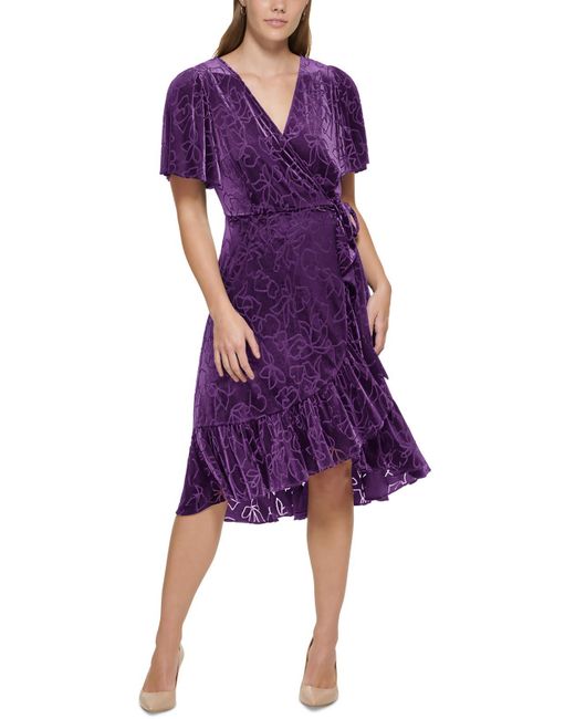 Calvin Klein Purple Faux Wrap Velvet Wrap Dress