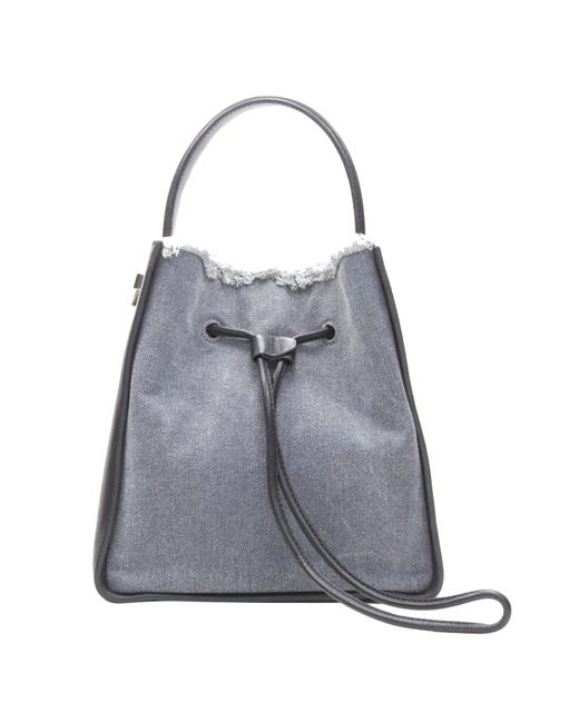 3.1 Phillip Lim Gray Soleil Blue Denim Black Leather Drawstring Top Handle Bucket Bag
