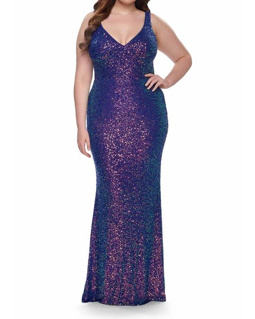La Femme Purple Long Sequin Prom Dress