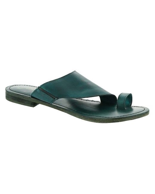 Free People Green Sant Antoni Leather Toe Loop Slide Sandals