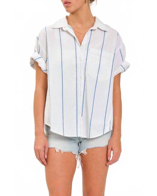 DAZE White Boyfriend Button Up Short Sleeve Shirt