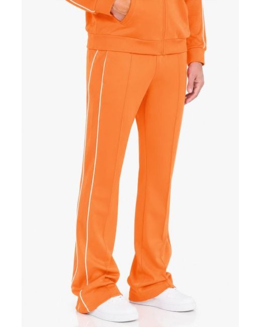 TRUEDAMES Orange Side Pipe Stacked Flare Pants for men