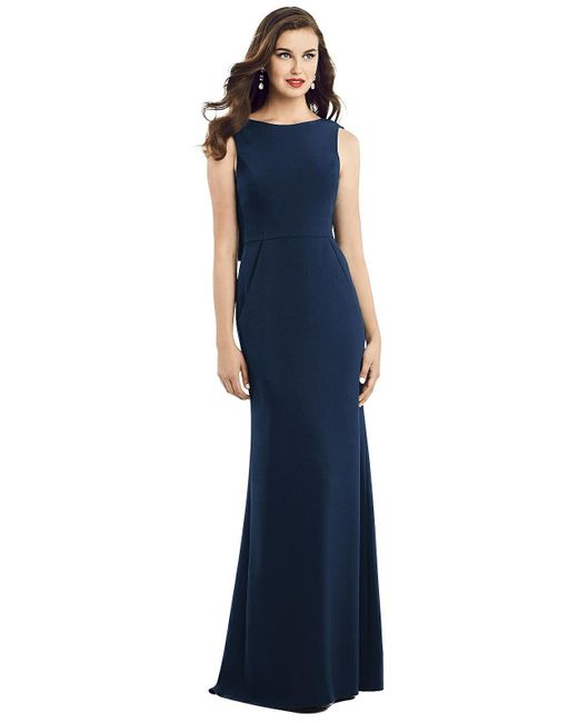Dessy Collection Blue Draped Backless Crepe Dress With Pockets
