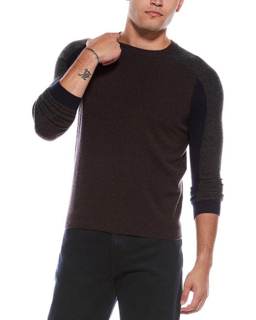 Autumn Cashmere Black Colorblock Cashmere Crewneck Sweater for men