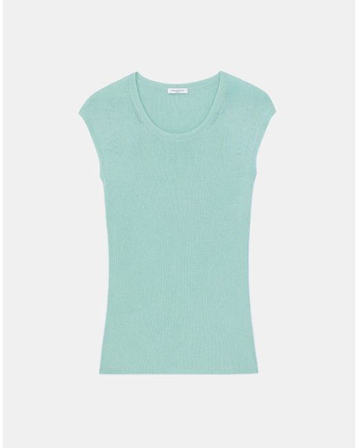 Lafayette 148 New York Green Finespun Voile Ribbed Cap Sleeve Top