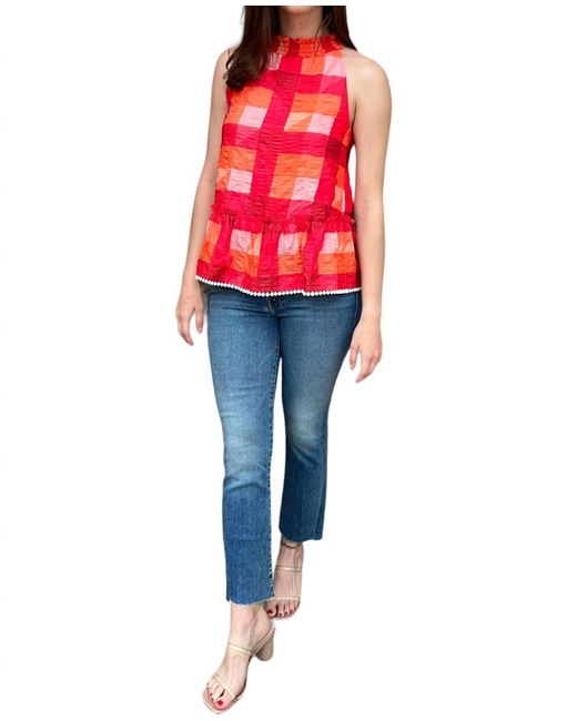 Thml Red Geo Plaid Halter Top