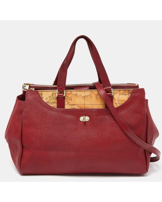 Alviero Martini 1A Classe Red /beige Geo Print Coated Canvas And Leather Tote