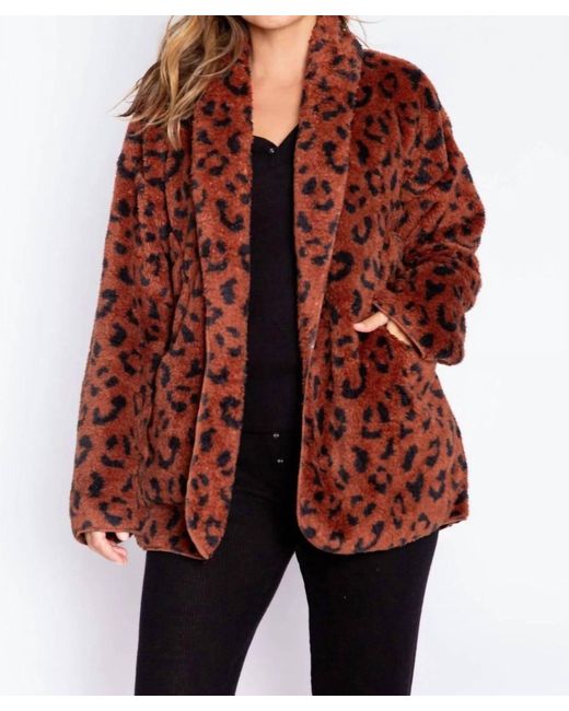Pj Salvage Red Leopard Print Cozy Shearling Cardigan Recoca