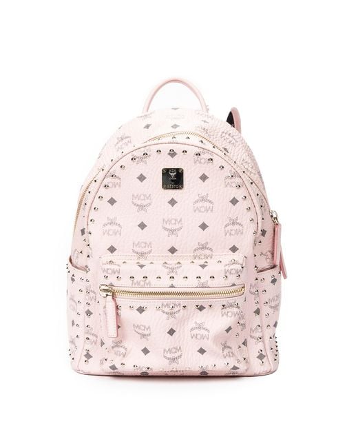 MCM Pink Small Studded Stark Backpack