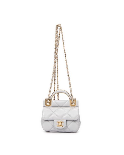 Chanel White Mini Top Handle Flap Chain Crossbody