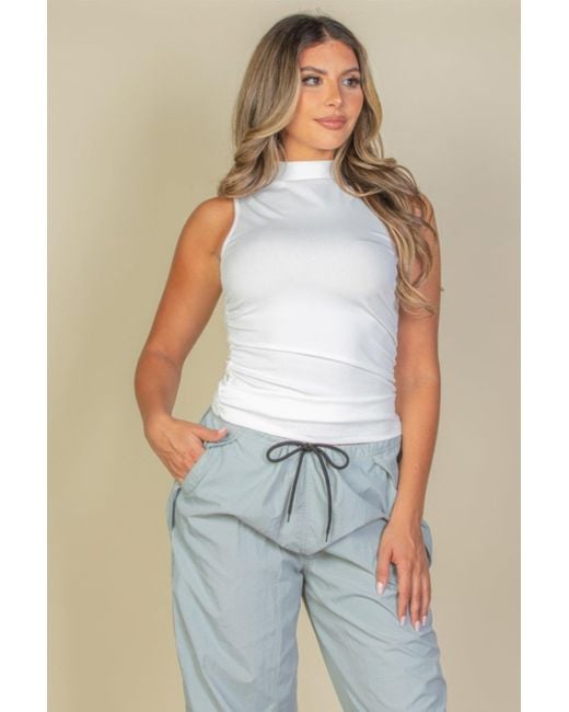 TRUEDAMES Blue Ribbed Knit Ruched Side Sleeveless Top