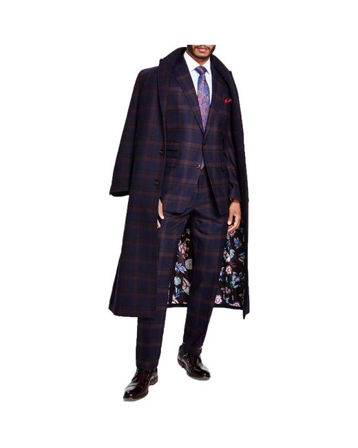 Tayion By Montee Holland Blue Agoldie Plaid Wool Overcoat for men