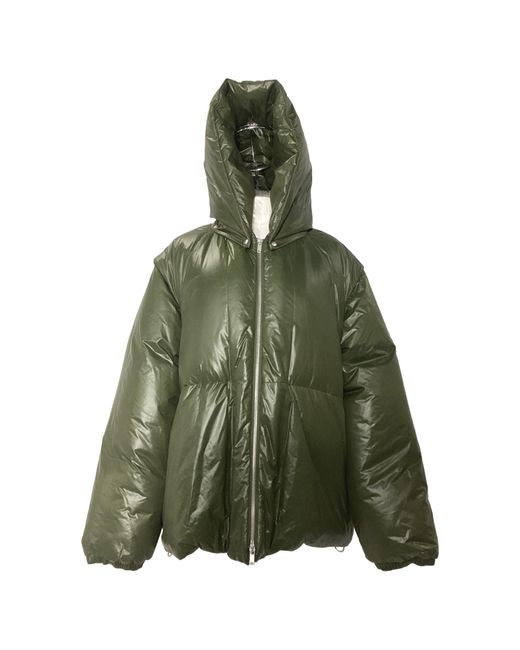 Jil Sander Green Zipped Hooded Down Jacket