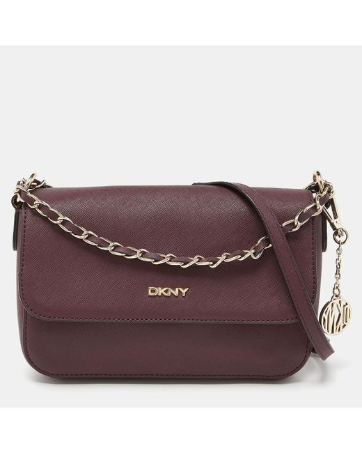 DKNY Purple Leather Bryant Flap Crossbody Bag