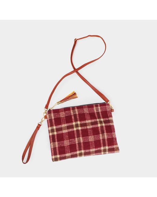 Fashnzfab Red Plaid Check Patterned Crossbody Clutch Bag