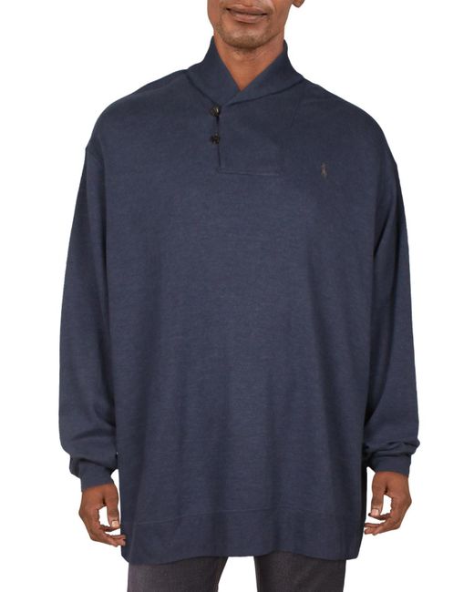 Polo Ralph Lauren Blue Big & Tall Knit Shawl Collar Pullover Sweater for men