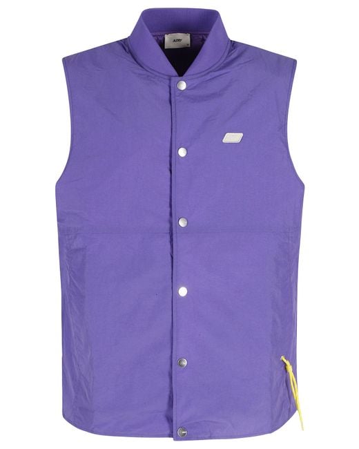 Autry Purple Bomber-Neck Drawstring Polyamide Vest for men